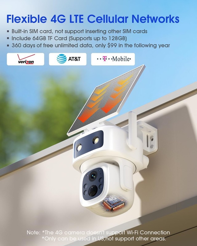 [1 YEAR NO MONTHLY FEES] Solar Powered No Wifi Camera Built-In 4G LTE SIM Card gallery