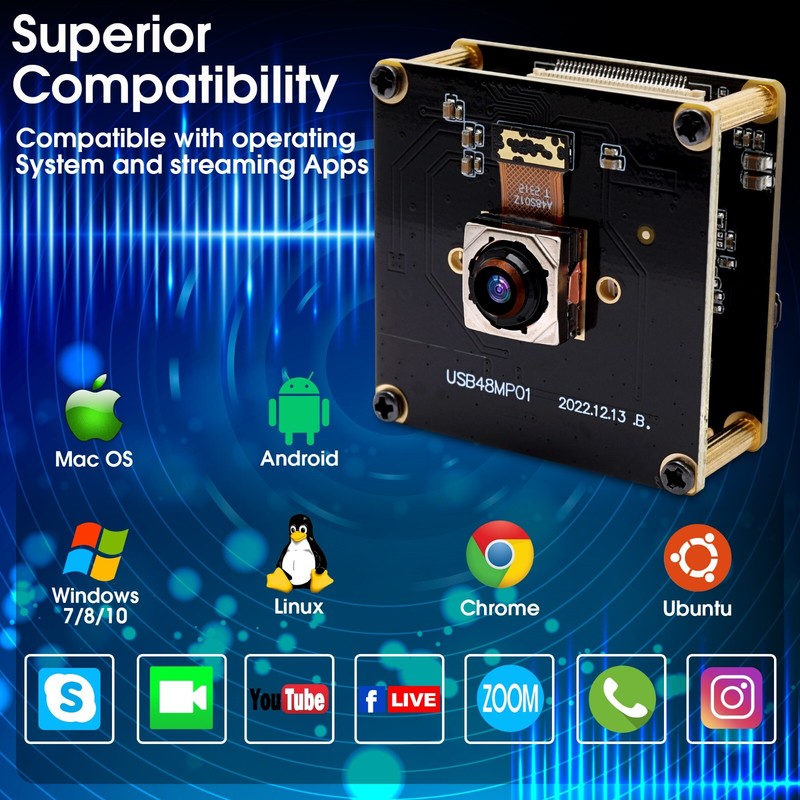 48MP Webcam USB Autofocus 8000X6000P UHD 70 Degree No Distortion Camera Module gallery