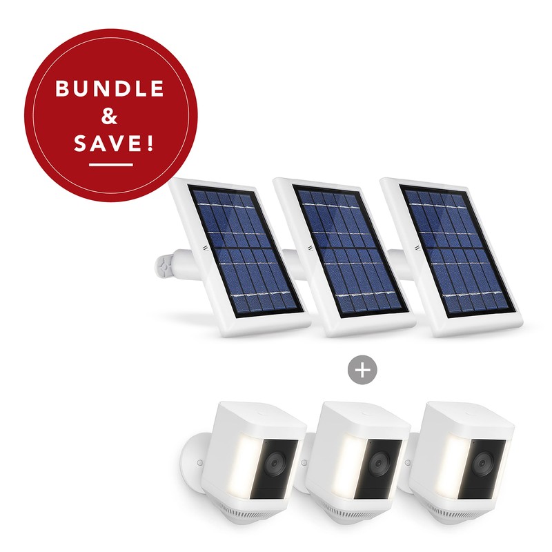 Wasserstein Ring Spotlight Cam Plus Battery + Solar Panel Bundle (3-Pack, White)