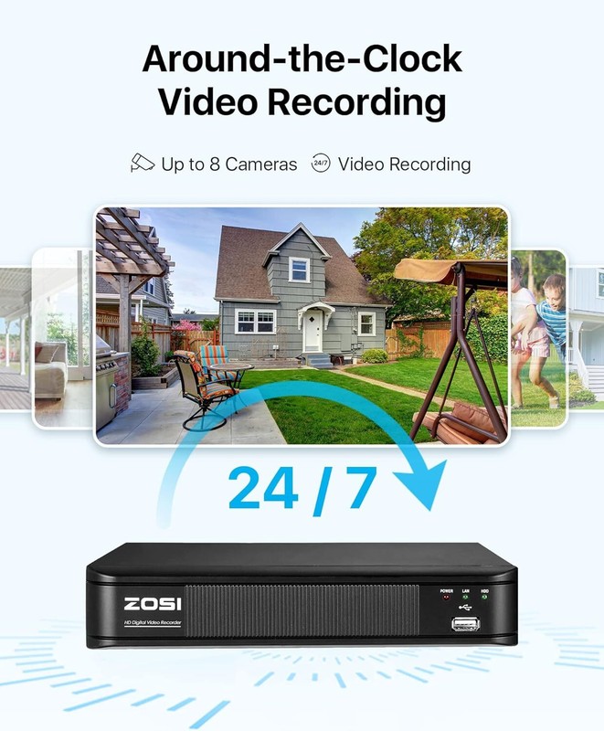 ZOSI 8CH H.265+ DVR Security System Outdoor 1080p Surveillance CCTV Dome Cameras gallery