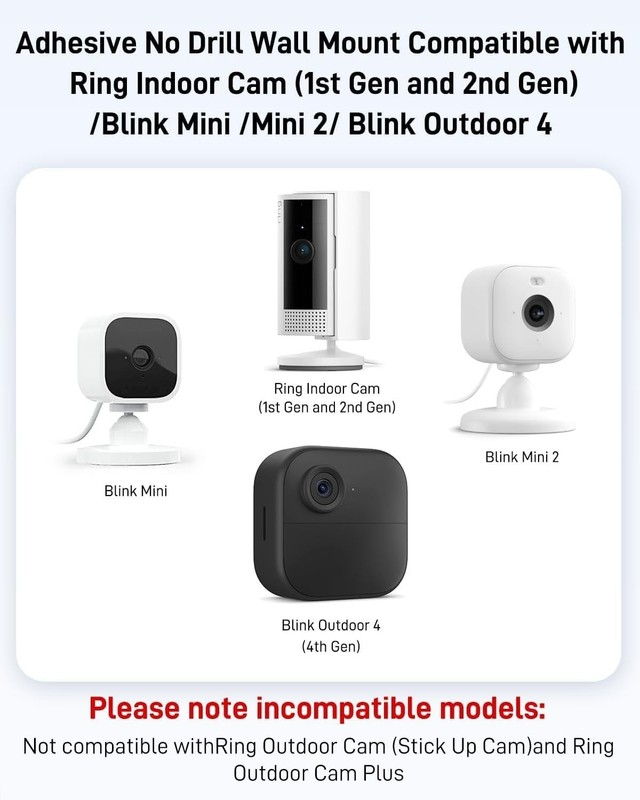 2 Pack Adhesive Wall Mount Brackets for Ring & Blink Cameras – Easy & Secure gallery