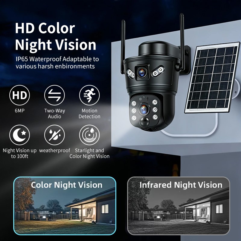 Dual Lens 6MP Solar Security Camera Outdoor Home WiFi Wireless PTZ Surveillance gallery