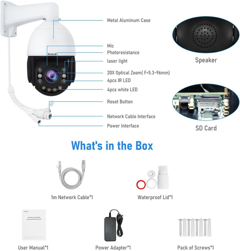 JideTech 4K 8MP Outdoor PTZ IP PoE Camera 200x Hybird Zoom Full Color PTZ Camera gallery