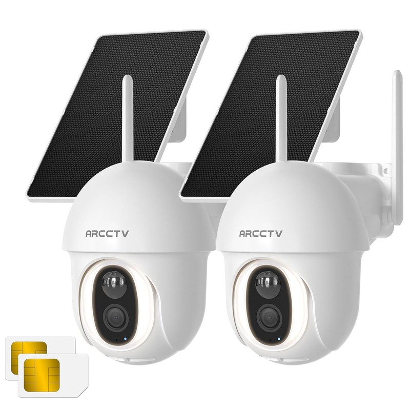 ARCCTV 4G LTE Security Camera Outdoor Solar 360° PTZ Wireless AI Detection 2PACK