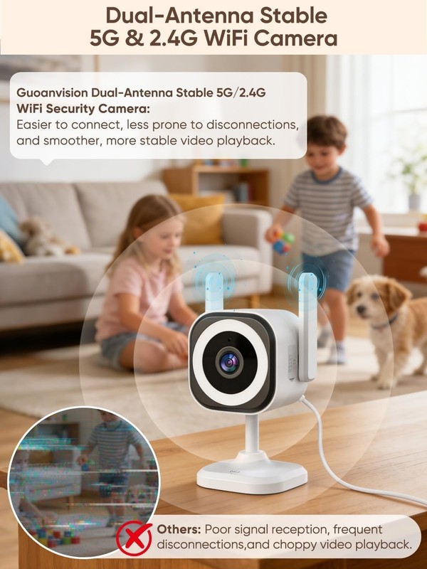 Dual-Antenna Stable 5G WiFi Cameras for Home Security,4X Zoom 2K Outdoor Indo... gallery