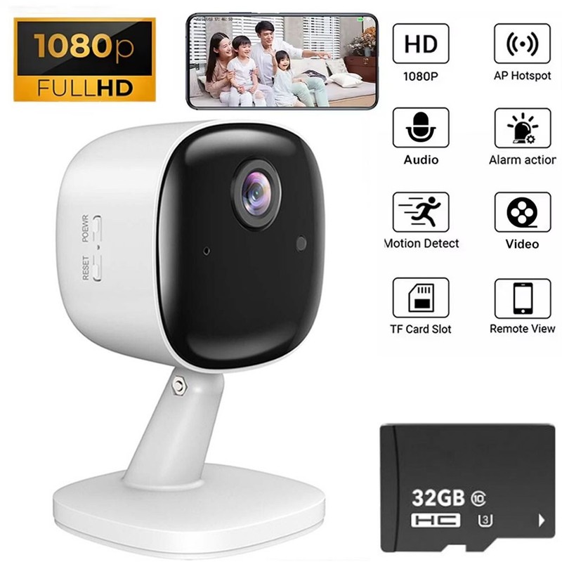 Smart Security Camera Indoor WiFi PIR Night Vision IP Surveillance w/ 32GB Card