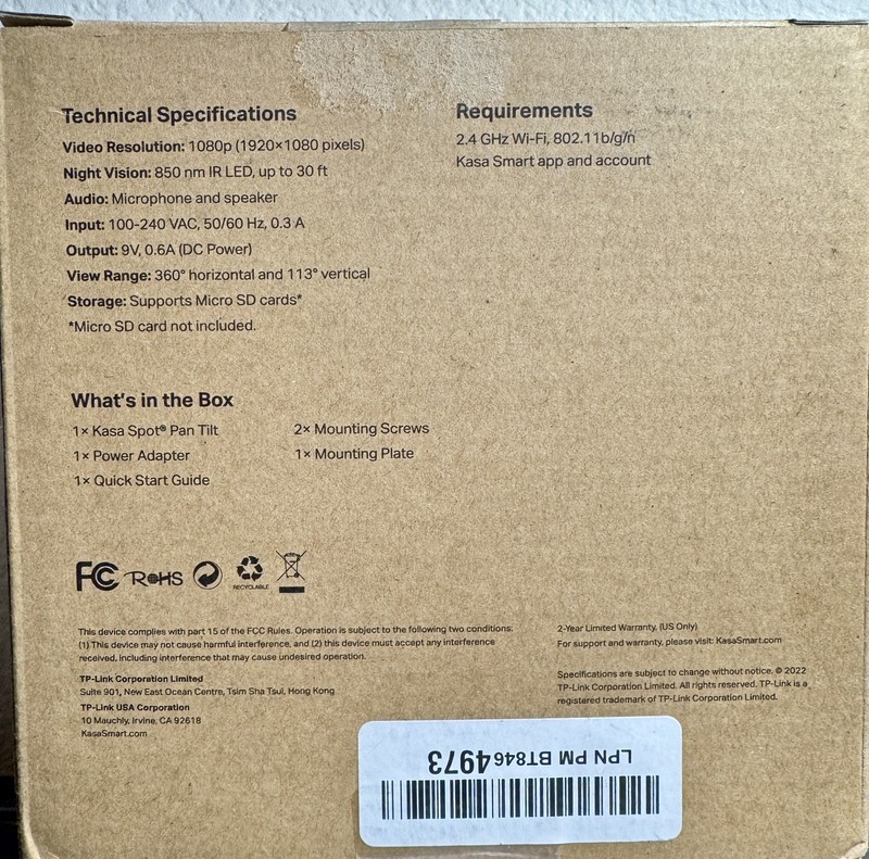 (2) Two TP-Link KC115 Kasa Spot Pan Tilt Indoor 1080P Wi-Fi Surveillance Cameras gallery