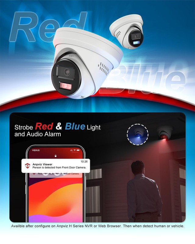 5MP Wired PoE IP , Strobe Red & Blue Light and Audio Alarm, Metal Turret Outd... gallery