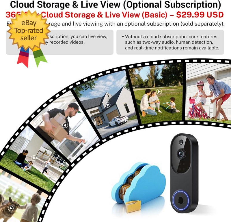 1080P WiFi Video Doorbell Camera Two Way Audio Night Vision AI Smart gallery