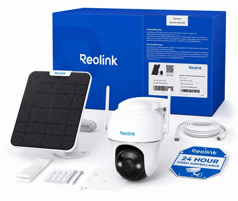 Reolink PT Ultra 4K PTZ Wireless Wi-Fi Solar Security Camera White Indoor/Out