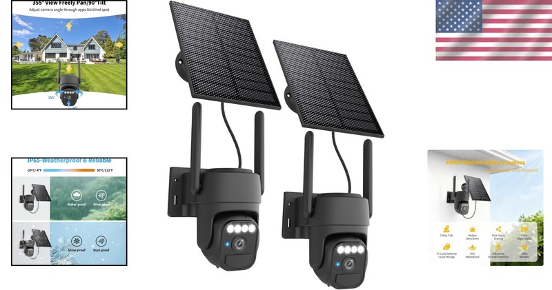 2Pack Solar Security Cameras System Wireless Outdoor Battery Powered WiFi Camera gallery