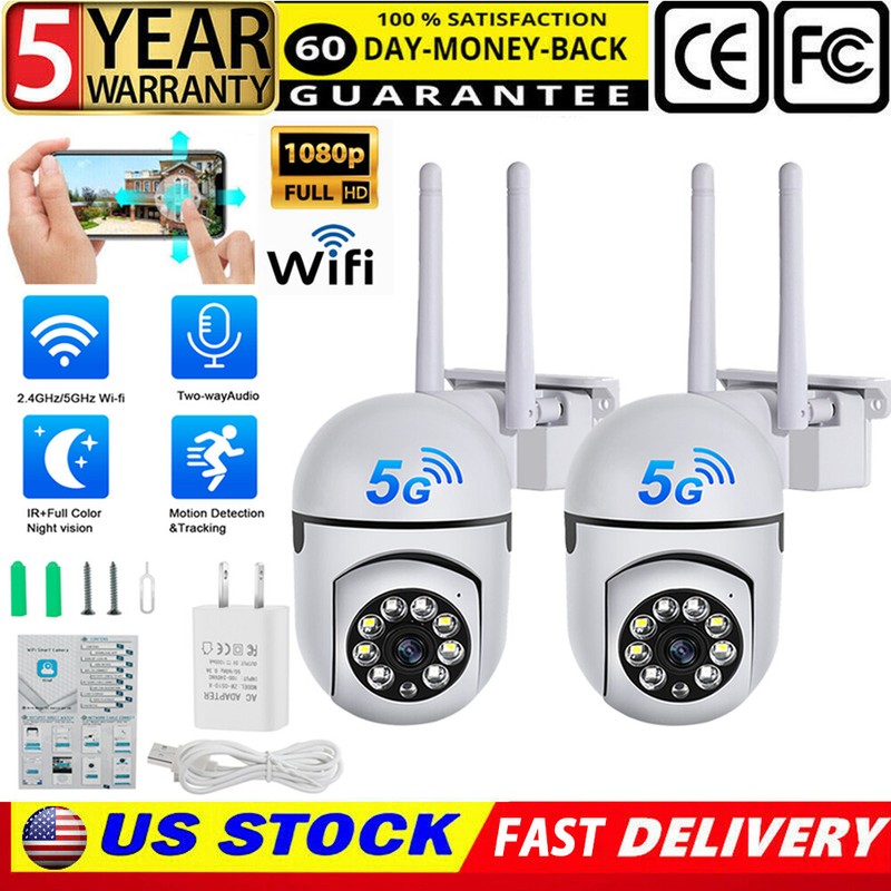 2Pcs Wireless Security Camera System Outdoor Home 5G Wifi Night Vision Cam 1080P