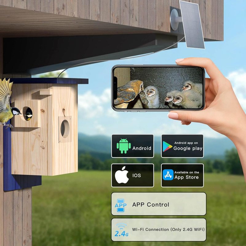 Birdhouse Camera – Solar Powered 1080P/2K HD Smart Nest Box, 2.4G Wifi Live V... gallery