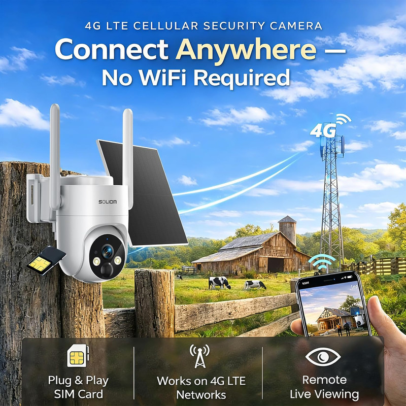 4G LTE Solar Security Camera, 2K Night Vision, 360° Pan & Tilt, No Wifi Needed gallery