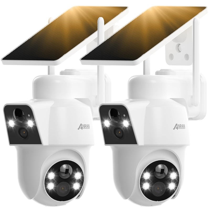 2 Pack Dual-Lens Solar Security Camera Wireless Outdoor – 3MP Fixed Wide-Angl…