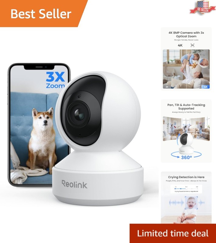 Pan & Tilt Indoor Security Camera: 4K UHD with Dual-Band Wi-Fi 6 Connectivity