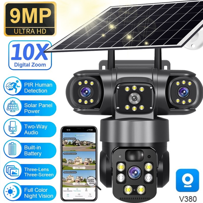 Solar Security Cameras Outdoor Auto Tracking Color Night Vision PTZ Surveillance