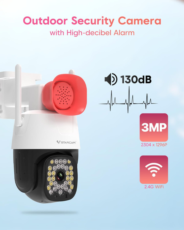 3MP Outdoor Security Camera with 130Db Loud Siren Alarm, 2K Color Night Vision W gallery