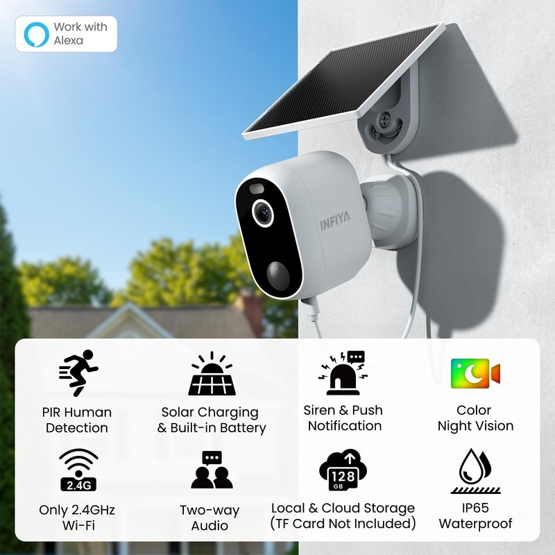 Solar Camera Outdoor Wireless-2.4GHz Wi-Fi Outside Cameras for Home Security,... gallery