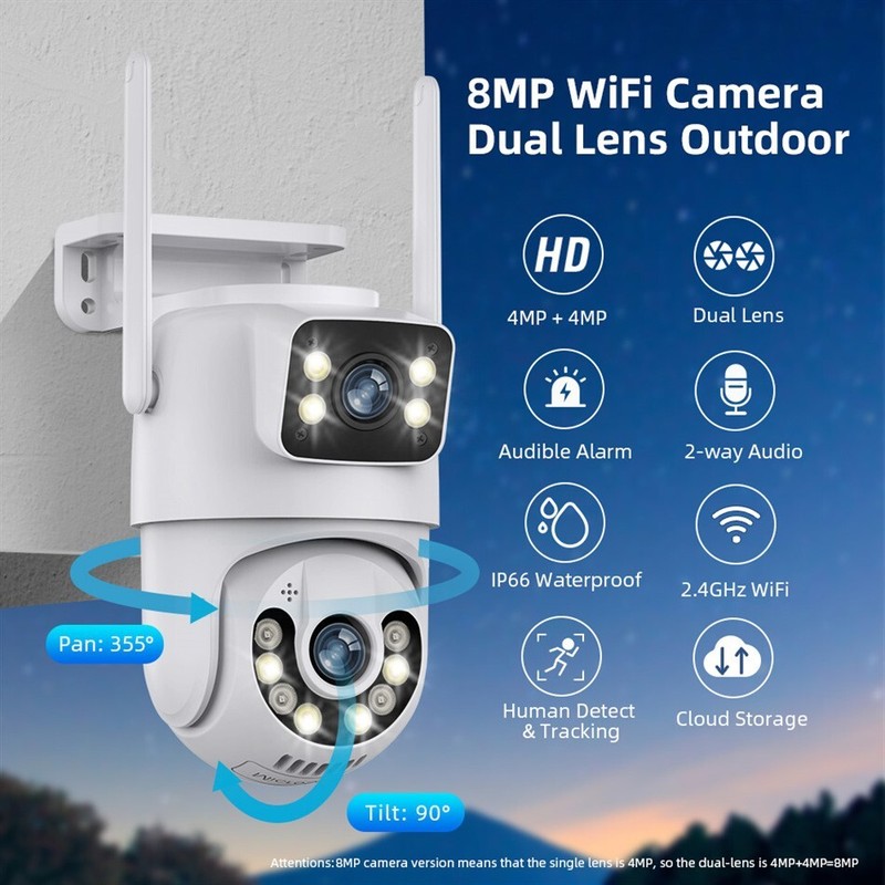 ICSee WiFi Wireless IP Camera Dual lens Full HD CCTV PTZ Home Outdoor Security C
