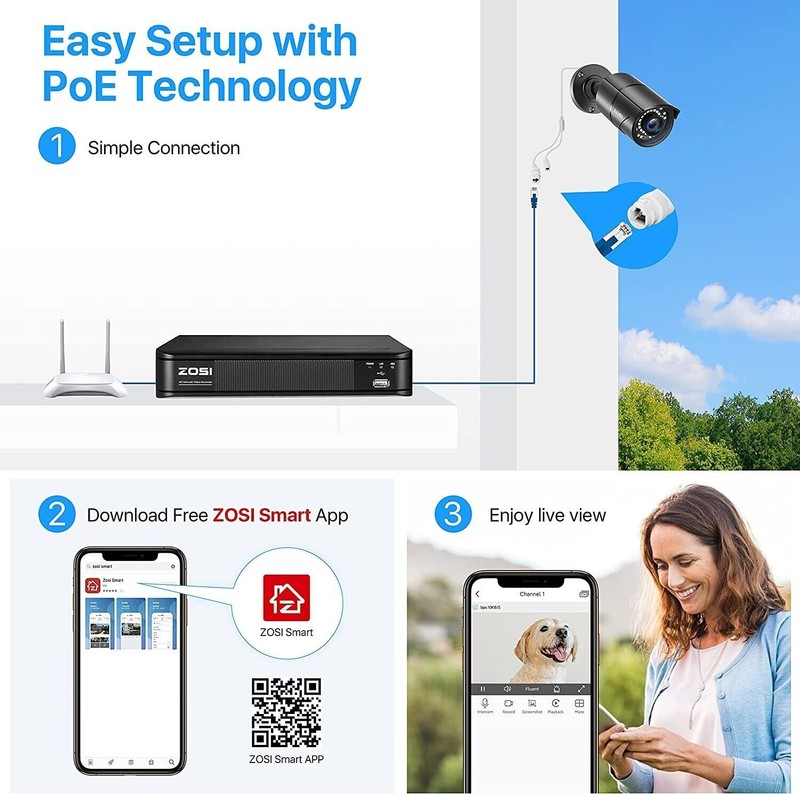 ZOSI 8MP H.265+ PoE Home Security Camera System Outdoor 160ft Night Vision 2TB gallery