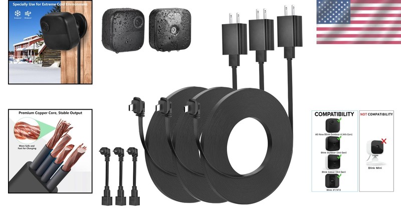 Instantly Connect with 3-Pack 30ft Weather-Resistant Cable for Blink Cameras gallery