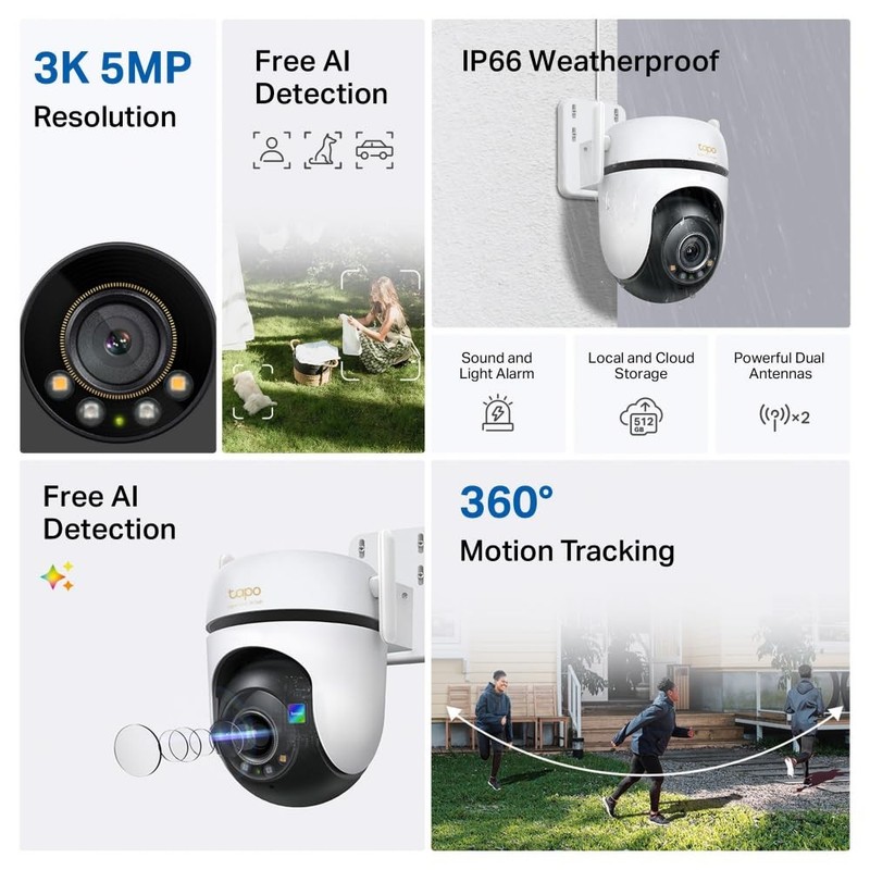 Security Wi-Fi Camera 3K 5MP Outdoor Pan/Tilt 360° IP66 VistaCam 360° Alexa gallery