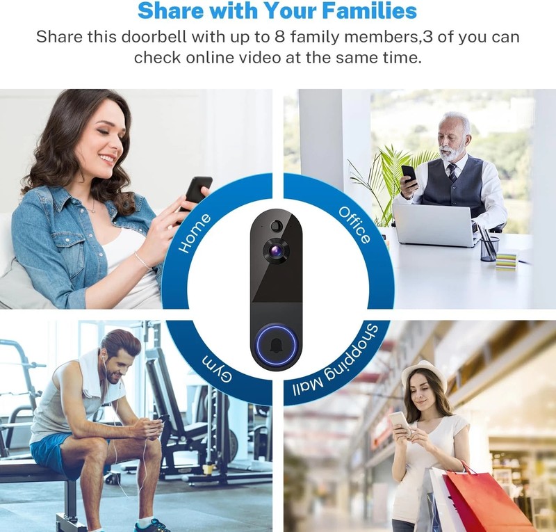 Wireless Video Doorbell Camera with Receiver, AI Human Detection, 2-Way Talk, Ni gallery