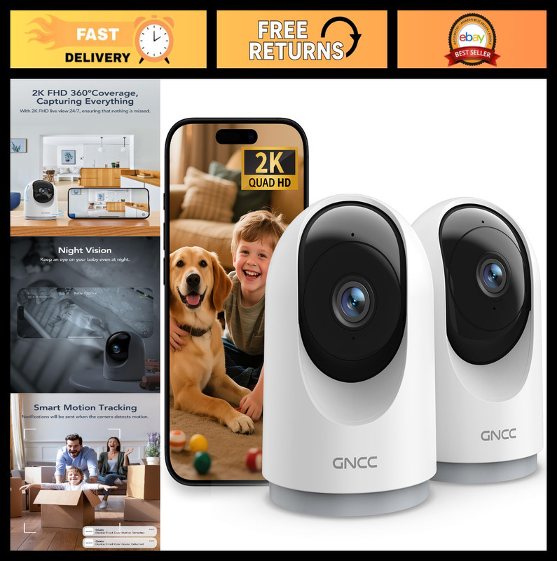 2K Indoor Security Cameras – Pan/Tilt Baby Monitor & Pet Cam, Night Vision, 2-Wa