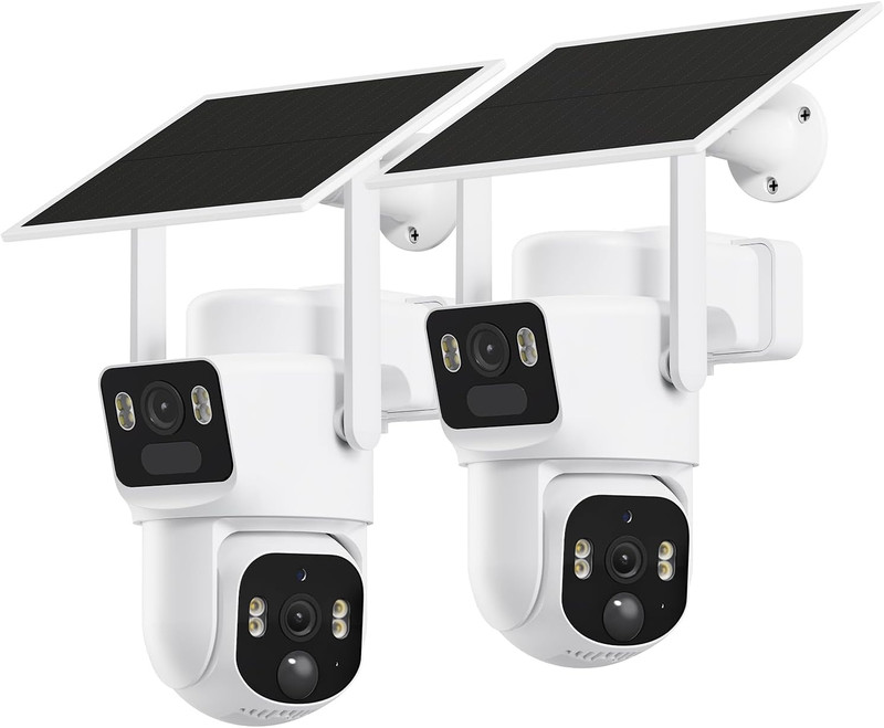 2K Dual Lens Wireless Solar Security Camera with Color Night Vision & Alerts