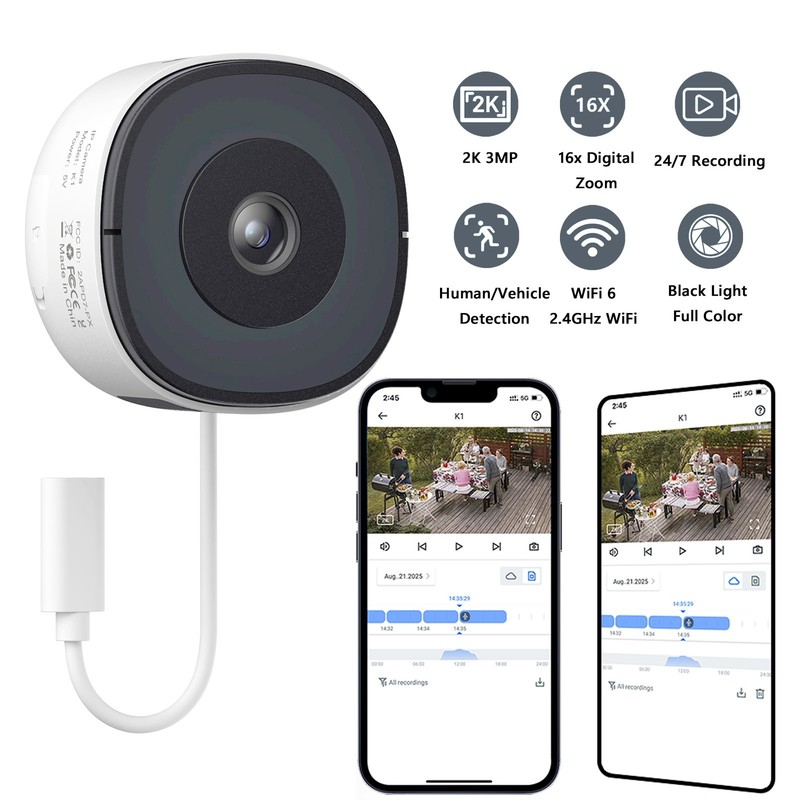 Wansview 2K 3MP Window Camera, 2.4Ghz Wifi Indoor Security Cameras Ai Detection