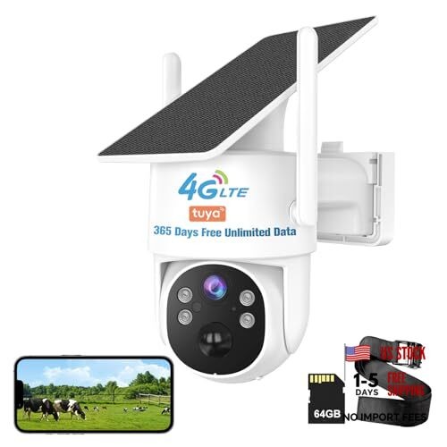 4G LTE Cellular Security Camera Outdoor Wireless, 365-Day Free Unlimited Data