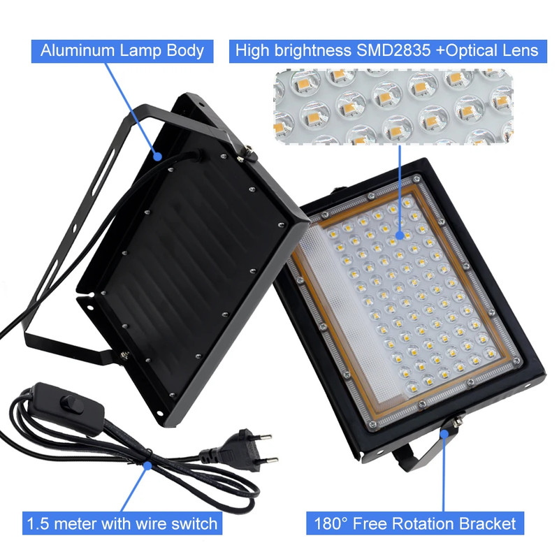 50W/100W LED Outdoor Floodlight with White Light/Warm Light/Rgb with Switch EU P gallery