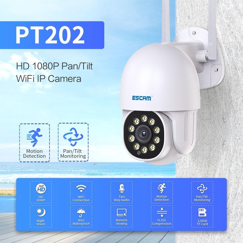 HD 1080P IP Camera 2.0 MP PTZ Auto Tracking WIFI APP Push Alarm Snaps PT202