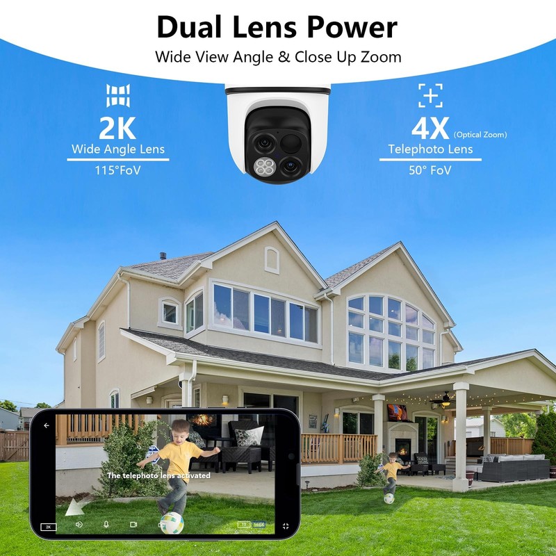 Security Cameras Wireless Outdoor, Dual Lens PTZ, 2.4G, B7 2Pack gallery