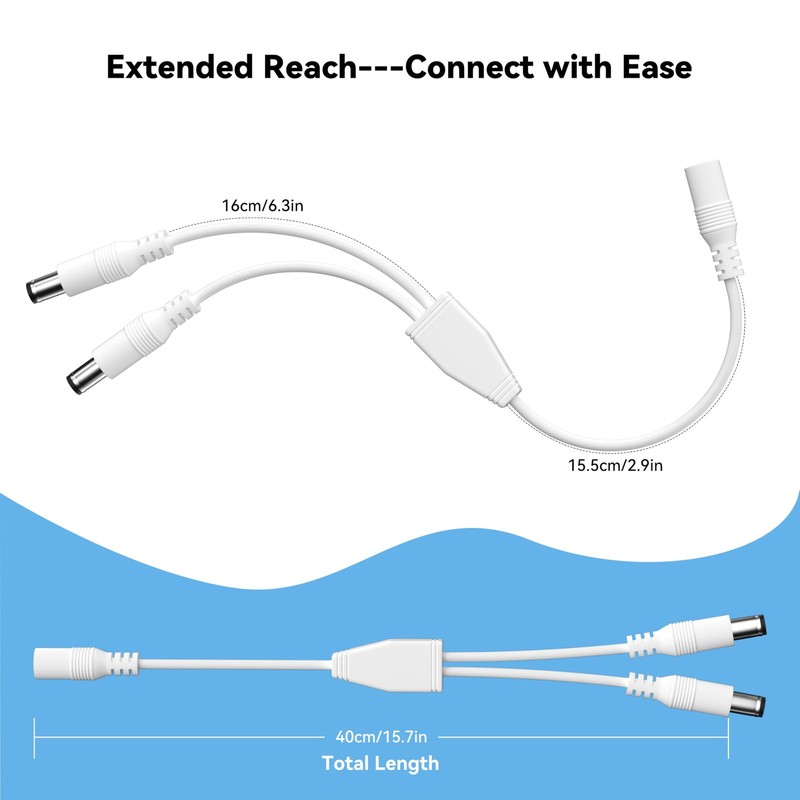 PAUTIX 2-Pack DC 1 Female to 2 Male 1 2 Splitter(5.5mm X 2.1mm), White gallery