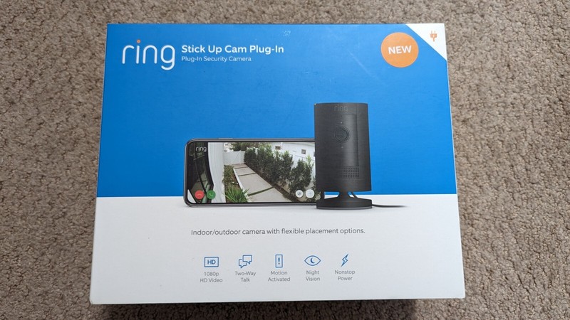 NEW Ring Stick Up Cam Plug-In Black indoor outdoor night vision security camera