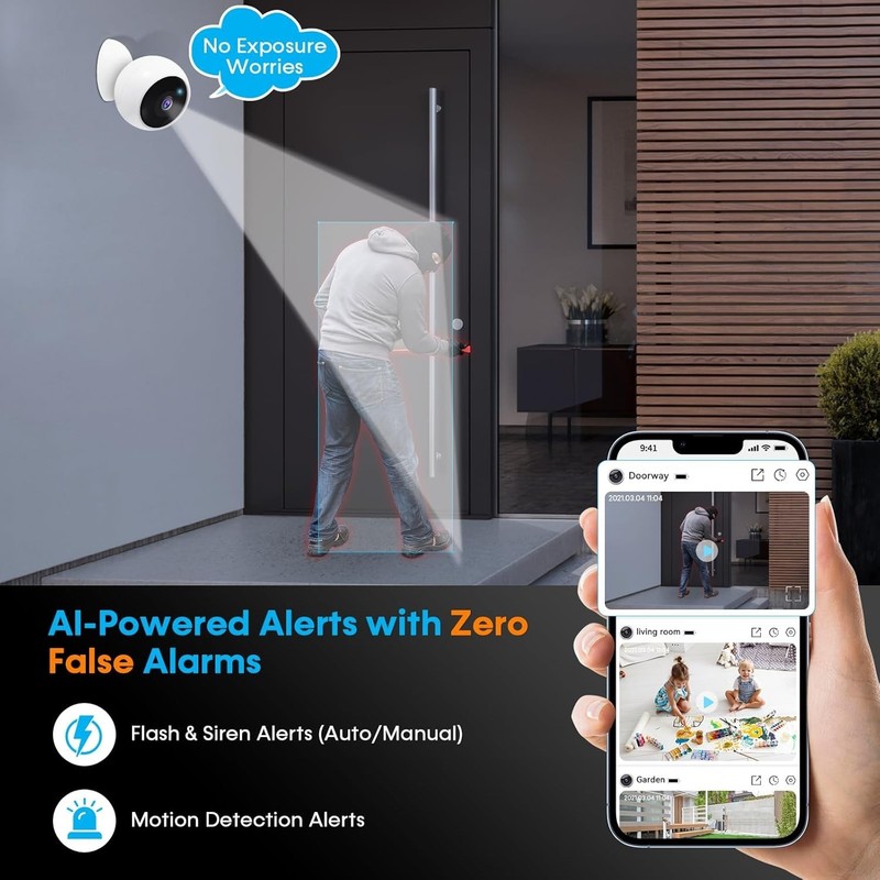 Portable 2K Wireless Security Cameras, Magnetic, AI Smart Motion, Indoor/Outdoor gallery