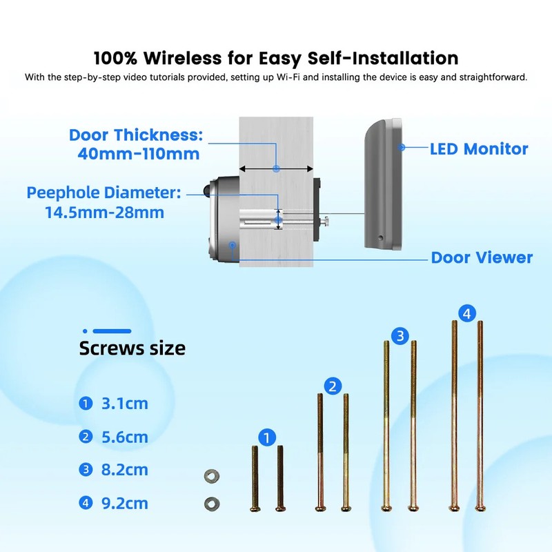 REHENTINT Tuya Smart WiFi Peephole Door Camera 4.3" LCD 3MP PIR Alexa gallery