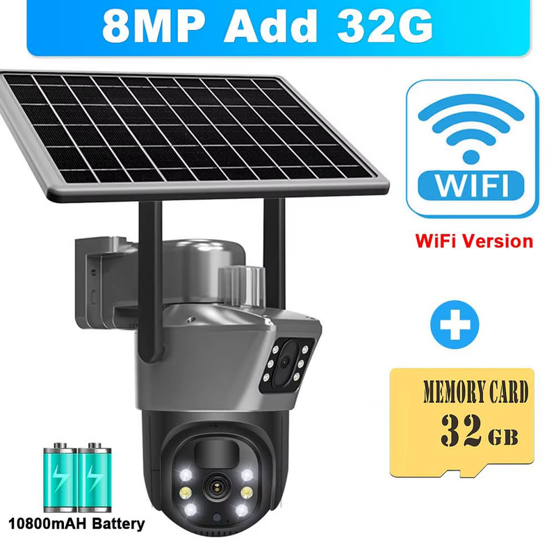 4K Solar IP Camera, 8MP, Wireless WiFi, Human PIR Detection, Dual Lens gallery