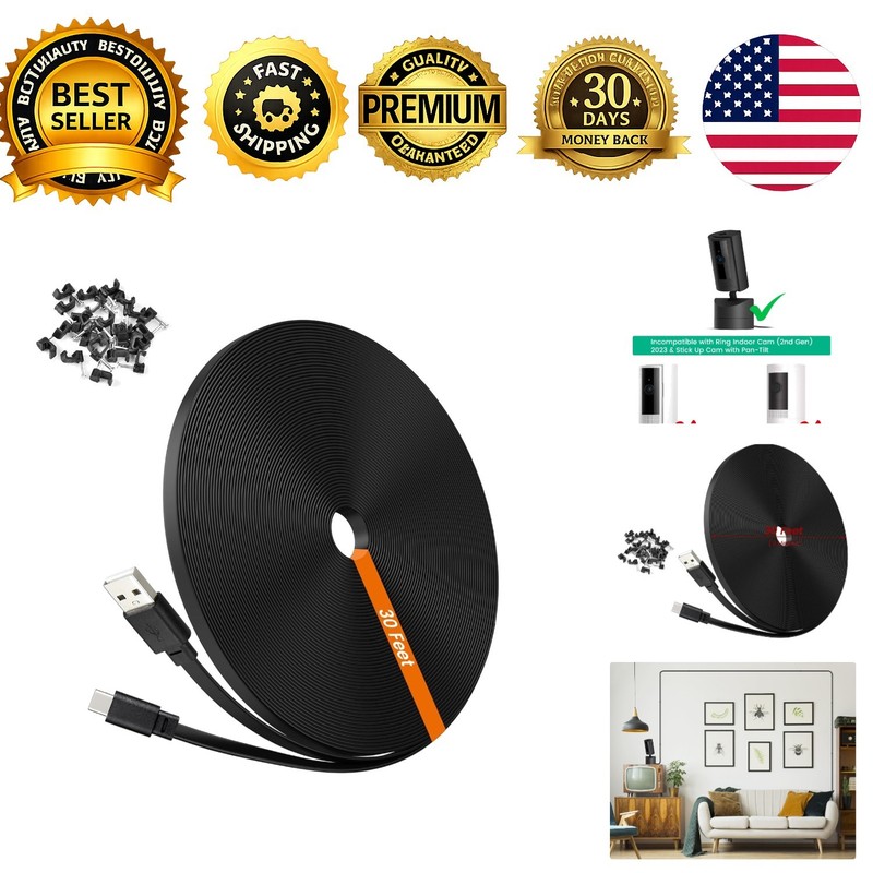30ft USB-C Cable for Ring Pan-Tilt Indoor Cam 2024 Release Security Camera 9m