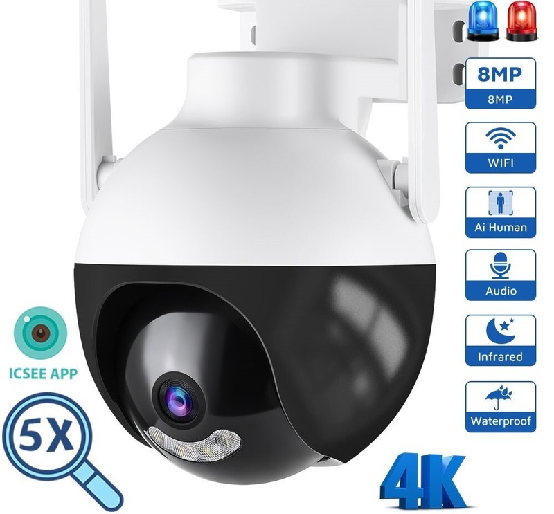 8MP PTZ WiFi Camera AI Human Detection Audio Video Outdoor Surveillance Camera