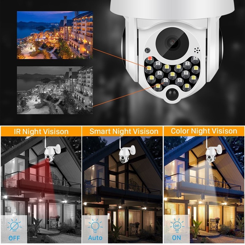 1080P Outdoor Wifi PTZ Camera with Siren Light Auto Tracking Security IP Camera gallery
