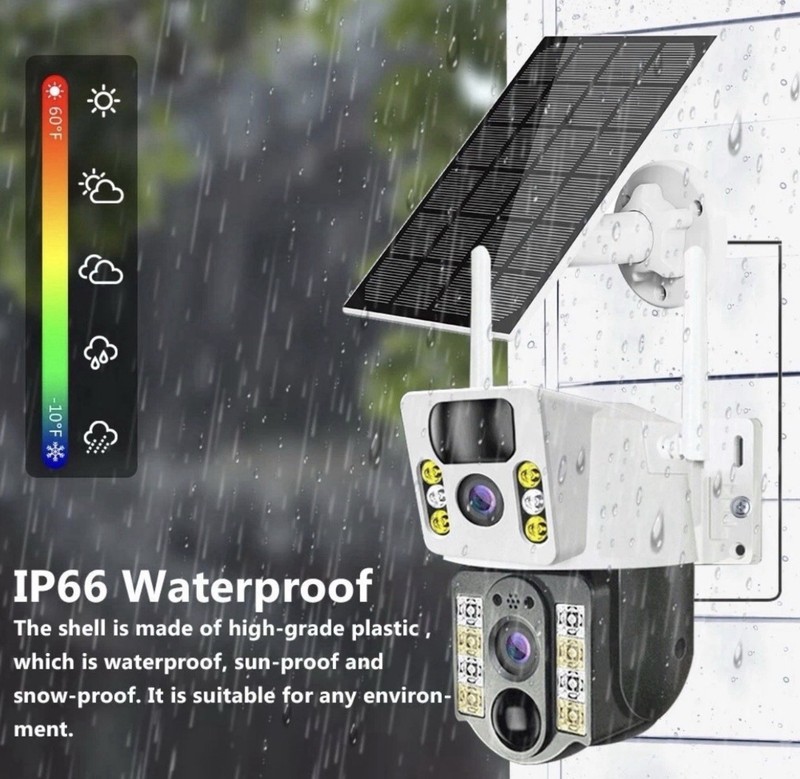 8MP 4K Solar Security Camera Dual Lens WiFi PIR Night Vision w/64GB MMC Free. gallery