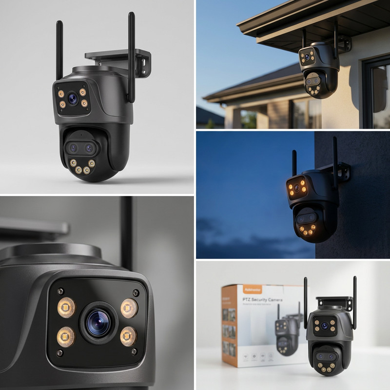 Security Camera Outdoor WiFi PTZ Dual Lens Night Vision +64GB SD Card gallery