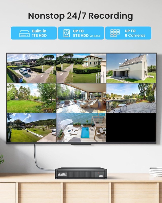 ZOSI 5MP 8CH 3K Lite CCTV Security Camera System AI Human Vehicle Detection 1TB gallery