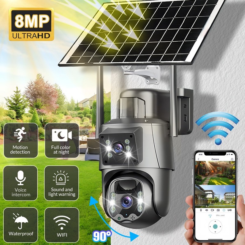 Solar Battery Powered Wireless WiFi Outdoor Pan/Tilt Home Security Camera System