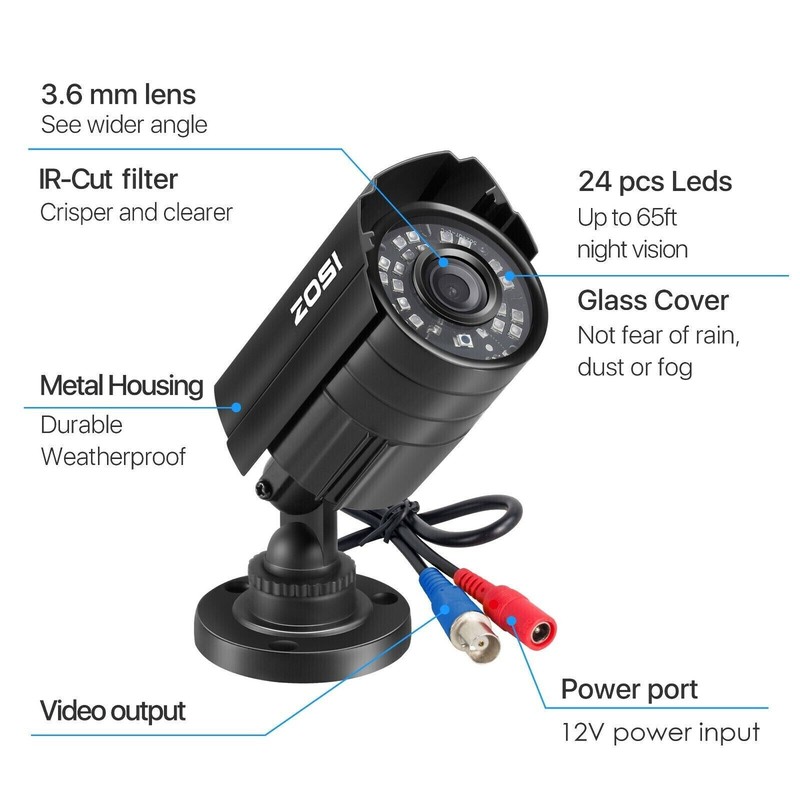 ZOSI H.265+ 5MP 8CH 1080P Outdoor CCTV Security Camera System 1TB IR Nigh Vision gallery