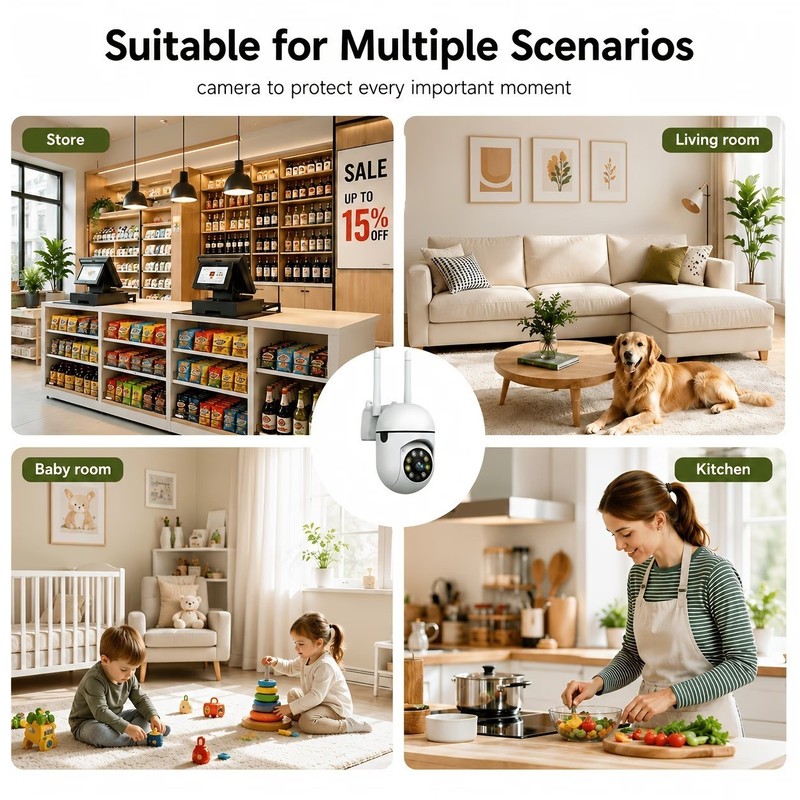 4pcs Wireless Wi-Fi Indoor Cameras with 355° Pan Feature, Supporting Dual-Band 2 gallery