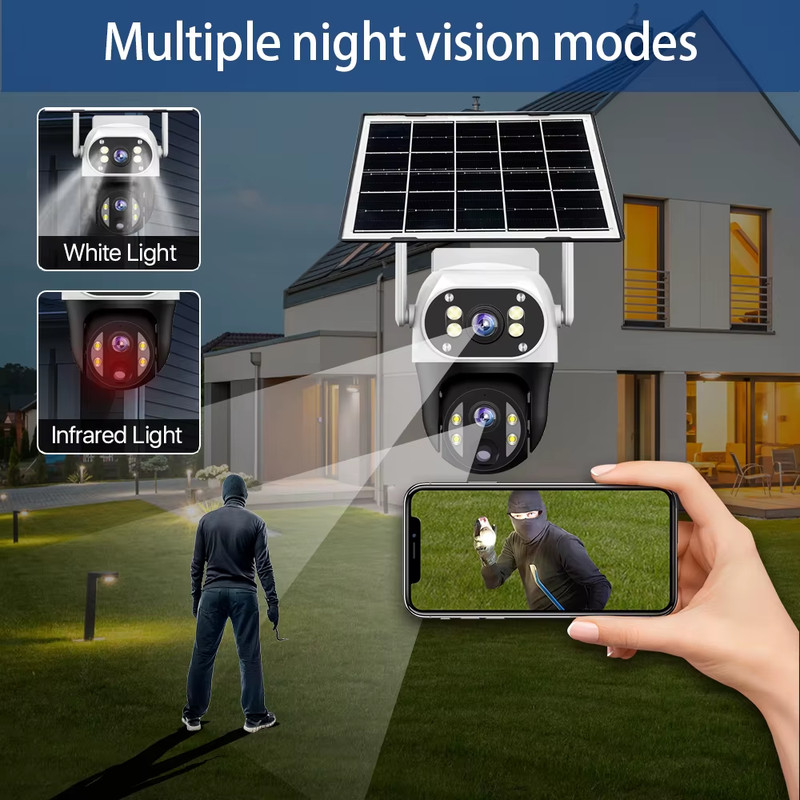 Solar Camera With 4G Sim Card 12MP Dual Lens Outdoor Waterproof CCTV Video Camar gallery